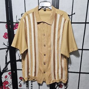 Silversilk Tan Cream and Brown‎ Striped Shirt Size Medium